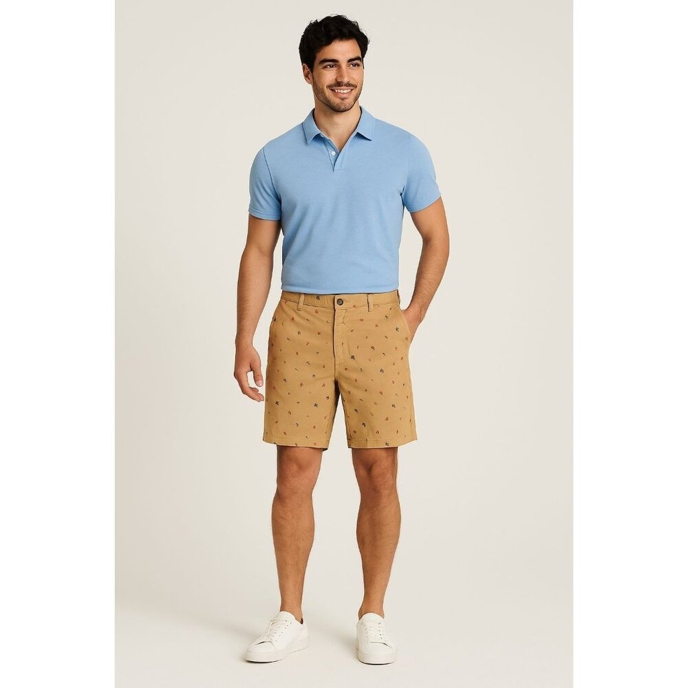 Jachs NY Shorts Mens 34 (Waist 38") Bleeker Dark Khaki Palm Trees Preppy Classic